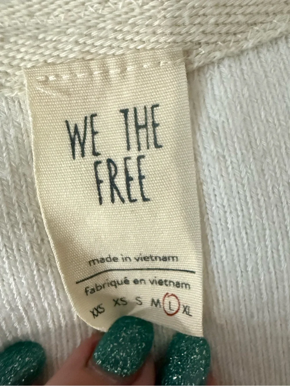 We The Free Large Off White Ribbed Distressed V Neck Button Cardigan Thermal
